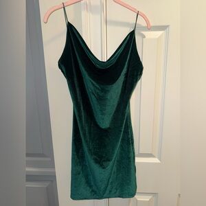 Green Velvet Cowl Neck Dress